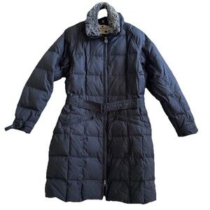 Ladies Woolrich Black Down Long Coat W/Removable Faux Fur Collar & Belt Size M